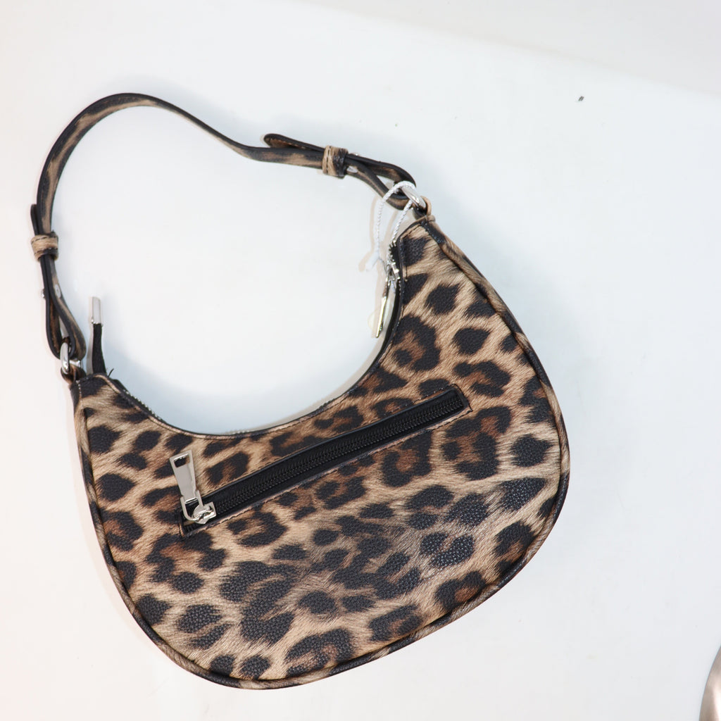 BORSA MEZZA LUNA A SPALLA CON TRACOLLA, MACULATO LEOPARDATO