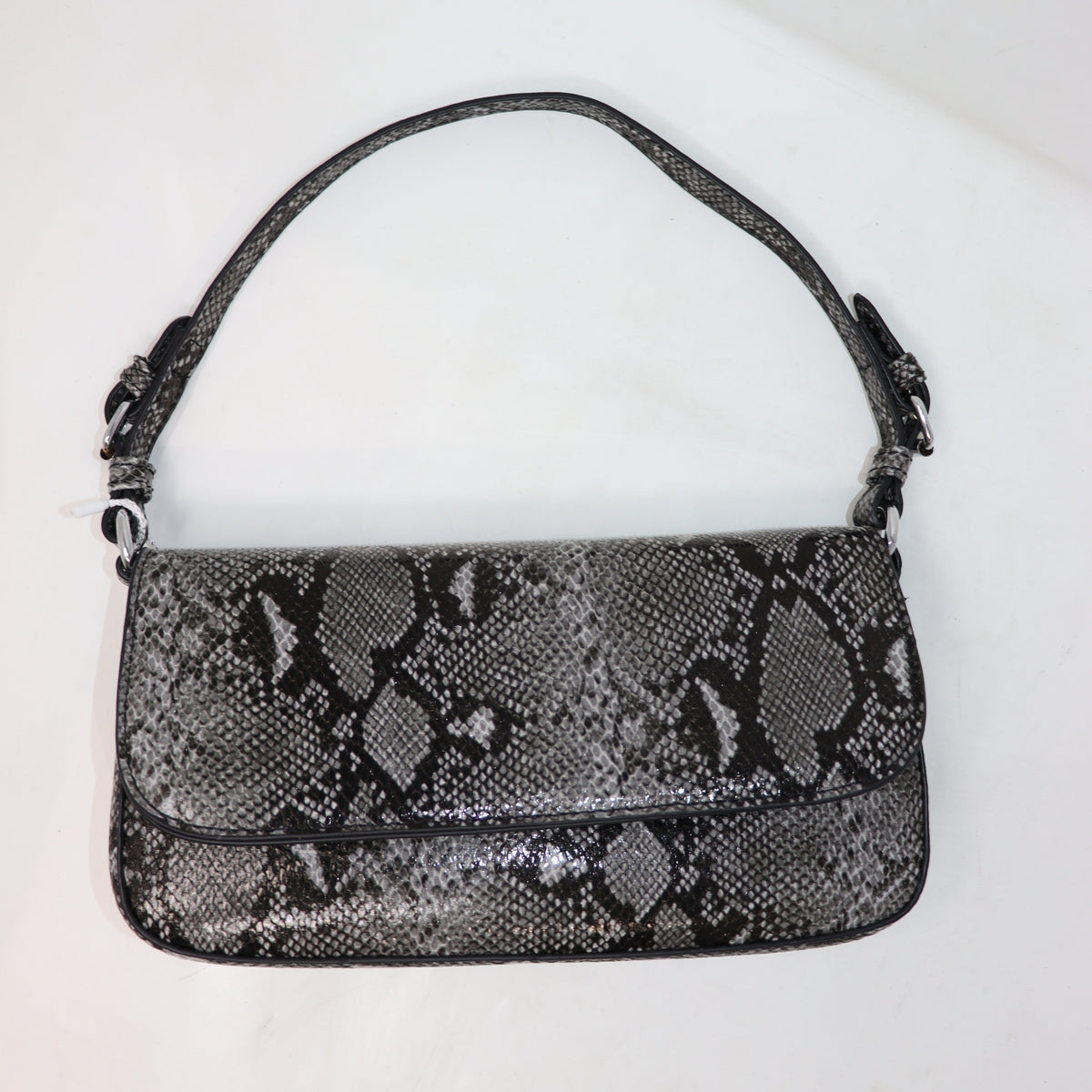 BORSA RETTANGOLARE A SPALLA CON TRACOLLA, MACULATO PELLE LUCIDA