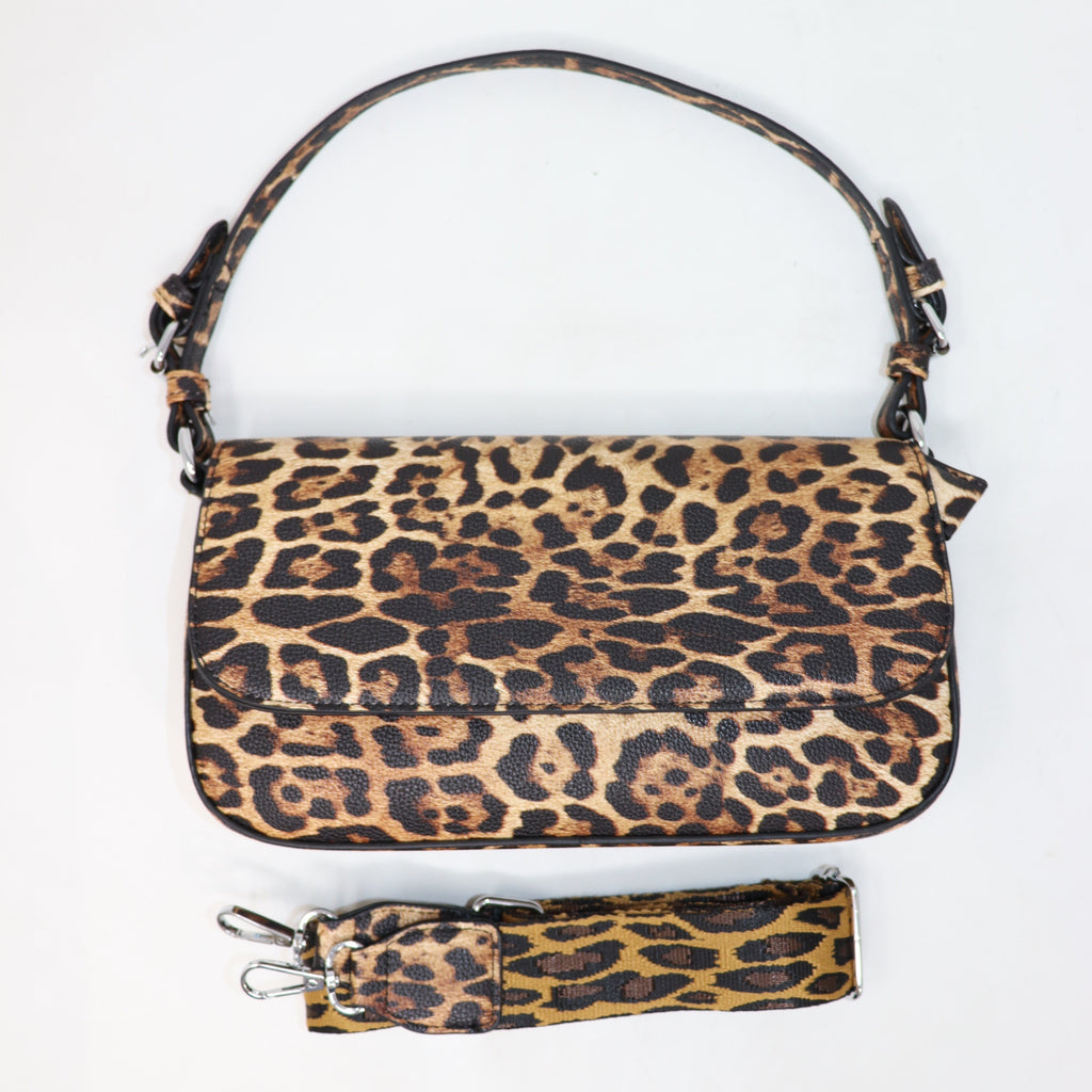 BORSA RETTANGOLARE A SPALLA CON TRACOLLA, MACULATO LEOPARDATO