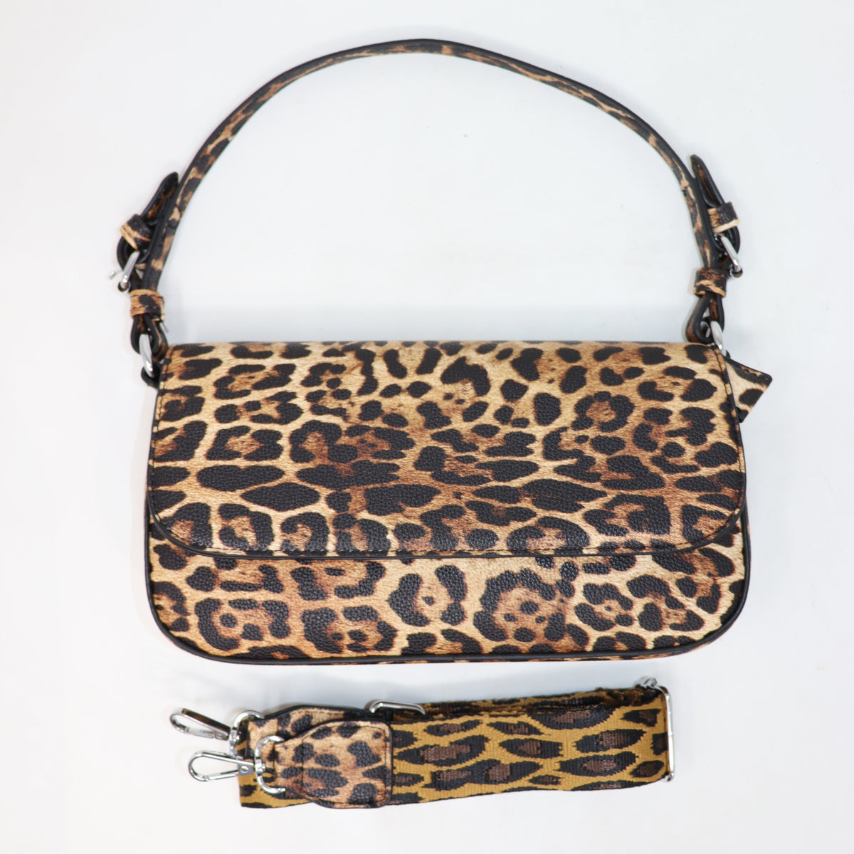 BORSA RETTANGOLARE A SPALLA CON TRACOLLA, MACULATO LEOPARDATO