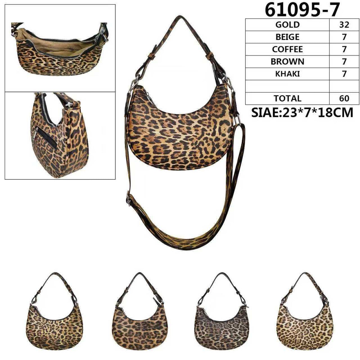 BORSA MEZZA LUNA A SPALLA CON TRACOLLA, MACULATO LEOPARDATO